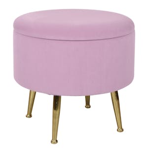Tabouret pouf rond tissu rose pieds dorés TIM (lot de 2)